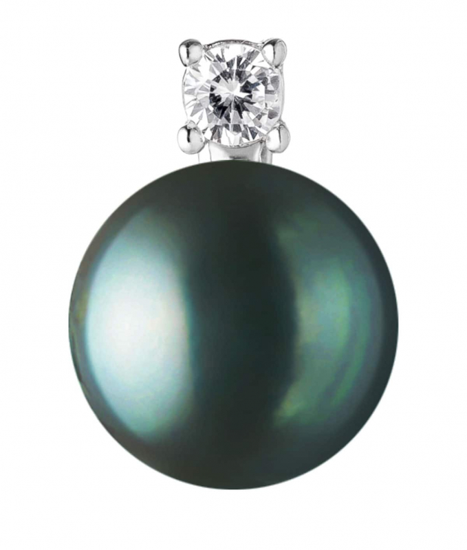 Perlenanhänger einzeln schwarz rund 9-9.5 mm, 925er rhodiniertes Silber, Gaura Pearls, Estland