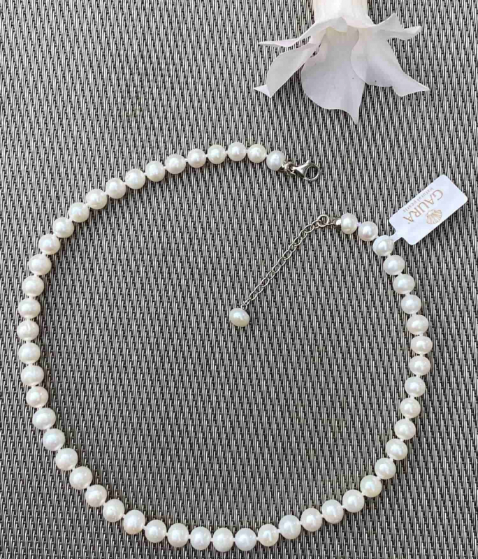 Perlenkette weiß rund Klassische Choker-Perlenkette weiß rund, 7-8 mm, 40 cm, Verschluss 925er Silber, Gaura Pearls, Estland Bild 3