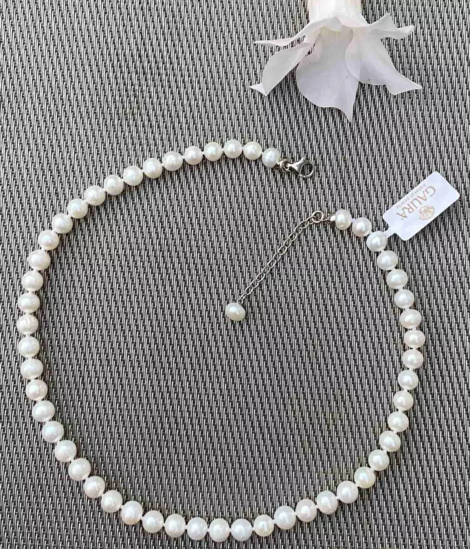Gaura Pearls Perlenkette - weiß, rund, 7 mm, 40-43 cm, 925 Silber Gaura Pearls Perlenkette - weiß, rund, 7 mm, 40-43 cm, 925 Silber