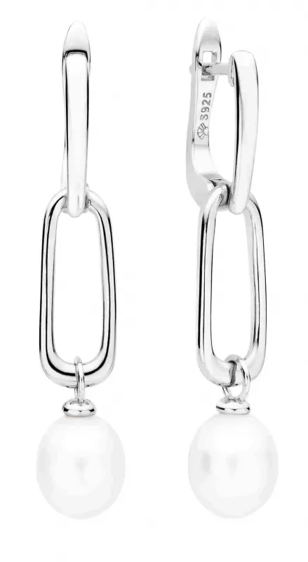 Perlenohrring rhodiniertes 925er Silber weiss Englischer Verschluss Perlenohrring rhodiniertes 925er Silber weiss Englischer Verschluss