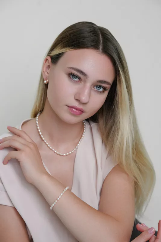 Gaura Pearls Perlenkette - weiß, reis, 39,5 cm, 375 Gelbgold