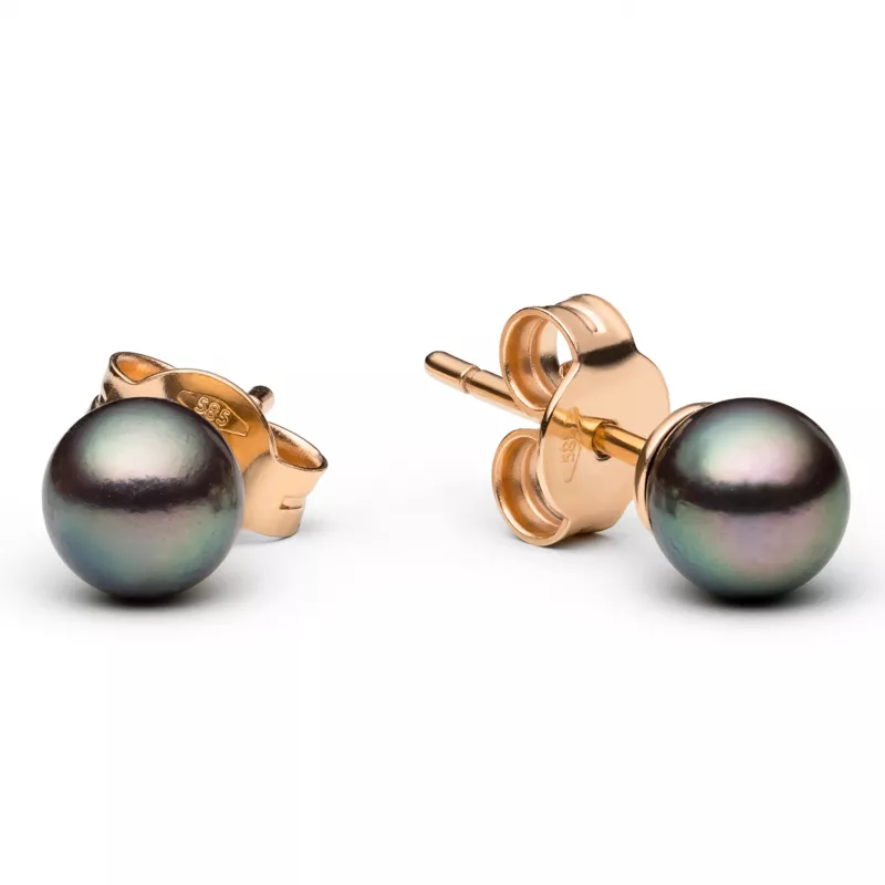 Perlenohrstecker - schwarz, rund, Tahiti, 5-6 mm, 585 Rosegold Perlenohrstecker - schwarz, rund, Tahiti, 5-6 mm, 585 Rosegold