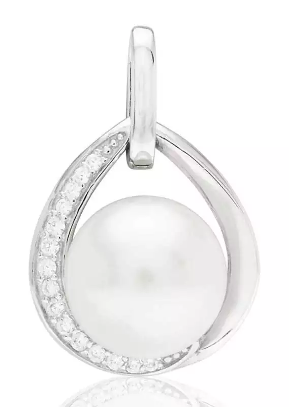 Perlenanhänger einzeln weiß rund 10-10.5 mm, 925er rhodiniertes Silber, Gaura Pearls, Estland