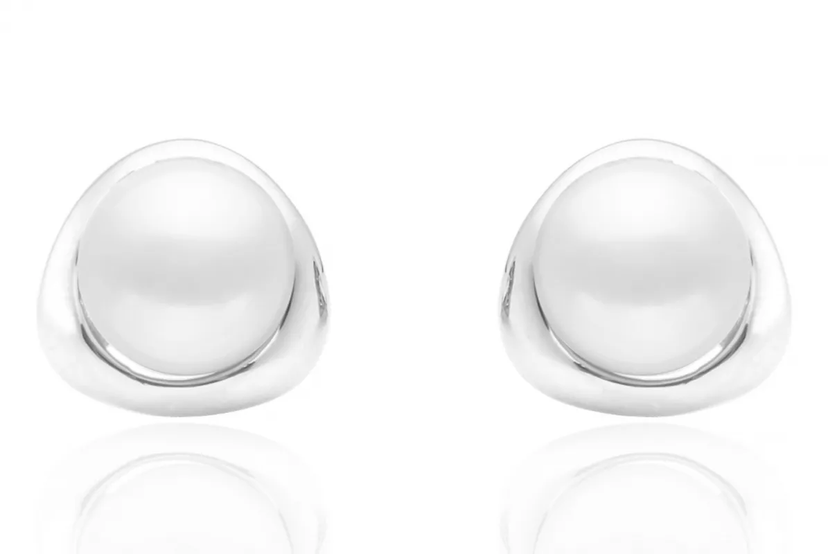Moderner Perlenohrstecker weiß rund 8.5-9 mm, Fassung, Sicherheitsverschluss 925er Silber, Gaura Pearls, Estland Moderner Perlenohrstecker weiß rund 8.5-9 mm, Fassung, Sicherheitsverschluss 925er Silber, Gaura Pearls, Estland