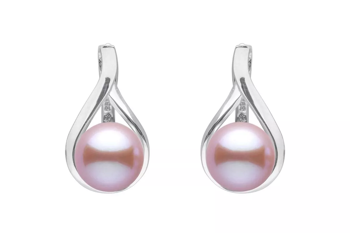 Casual Perlenohrring lavendel rund 8.5-9 mm, Englischer Verschluss, 925er Silber, Gaura Pearls, Estland