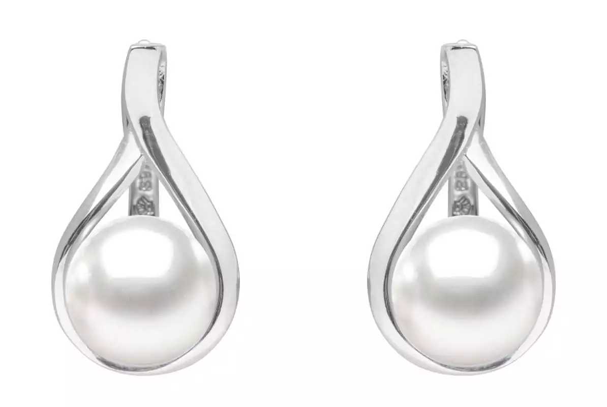Casual Perlenohrring weiß rund 8.5-9 mm, Englischer Verschluss, 925er Silber, Gaura Pearls, Estland