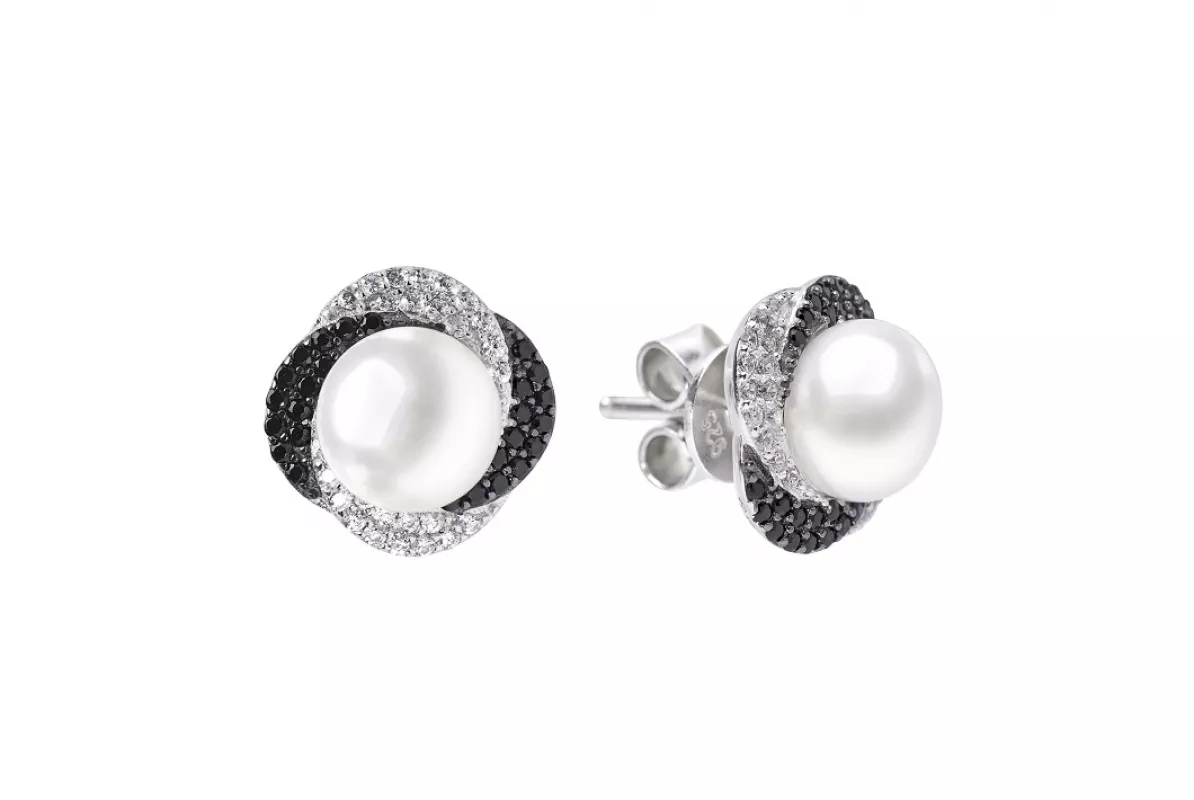 Eleganter Perlenohrstecker weiß rund 7-8 mm, Zirkonia, 925er Silber Sicherheitsverschluss , Gaura Pearls, Estland Eleganter Perlenohrstecker weiß rund 7-8 mm, Zirkonia, 925er Silber Sicherheitsverschluss , Gaura Pearls, Estland