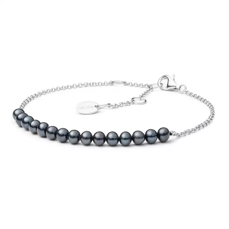Gaura Pearls Perlenarmband - schwarz, rund, 17-20 cm, 925 Silber Gaura Pearls Perlenarmband - schwarz, rund, 17-20 cm, 925 Silber