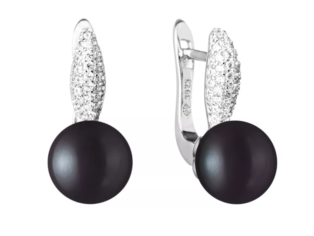 Casual Perlenohrring schwarzer rund 8.5-9 mm, Zirkonia, Englischer Verschluss, Gaura Pearls, Estland Casual Perlenohrring schwarzer rund 8.5-9 mm, Zirkonia, Englischer Verschluss, Gaura Pearls, Estland