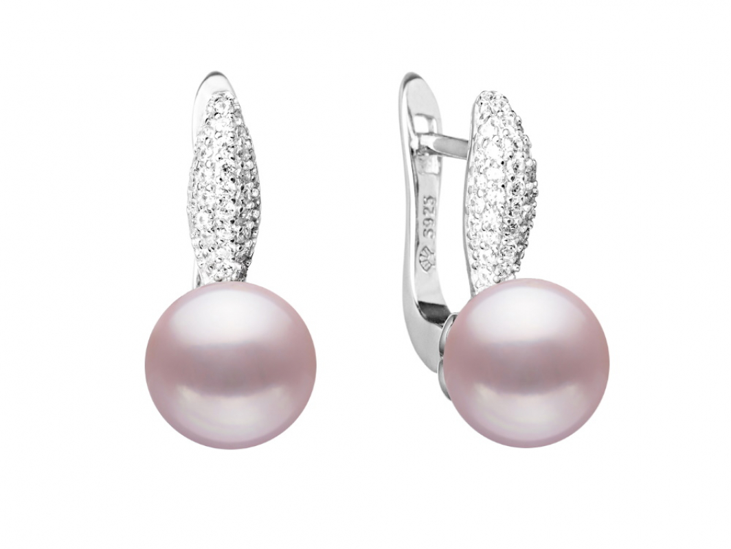 Casual Perlenohrring lavendel rund 8.5-9 mm, Zirkonia, Englischer Verschluss, Gaura Pearls, Estland
