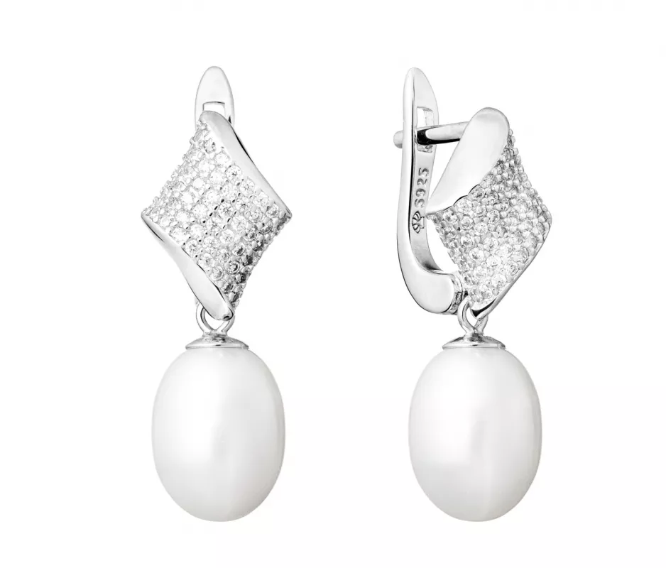 Eleganter Perlenohrring weiß tropfen 8-8.5 mm, Zirkonia, Englischer Verschluss, 925er Silber, Gaura Pearls, Estland Eleganter Perlenohrring weiß tropfen 8-8.5 mm, Zirkonia, Englischer Verschluss, 925er Silber, Gaura Pearls, Estland