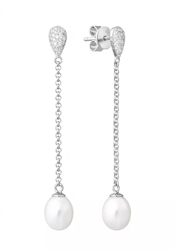 Eleganter Perlenohrstecker hängend lang weiß tropfen 7.5-8.5 mm, 925er Silber, Gaura Pearls, Estland Eleganter Perlenohrstecker hängend lang weiß tropfen 7.5-8.5 mm, 925er Silber, Gaura Pearls, Estland