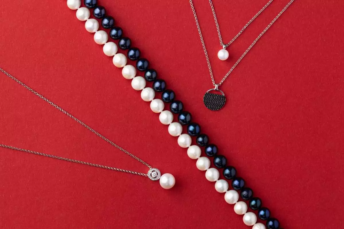 Moderne Silberkette 2-reihig Perle weiß rund 7-7.5 mm, Zirkonia, 43 cm, Verschluss variierbar, Gaura Pearls, Estland