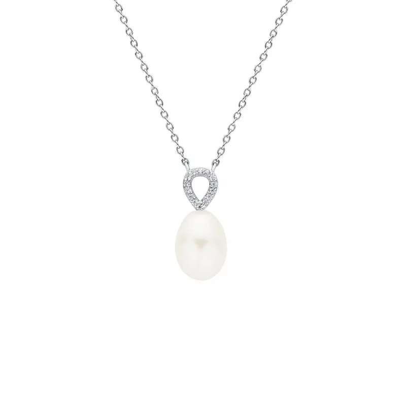 Gaura Pearls Silberkette - weiß, Tropfen, 41 cm, 925 Silber Gaura Pearls Silberkette - weiß, Tropfen, 41 cm, 925 Silber