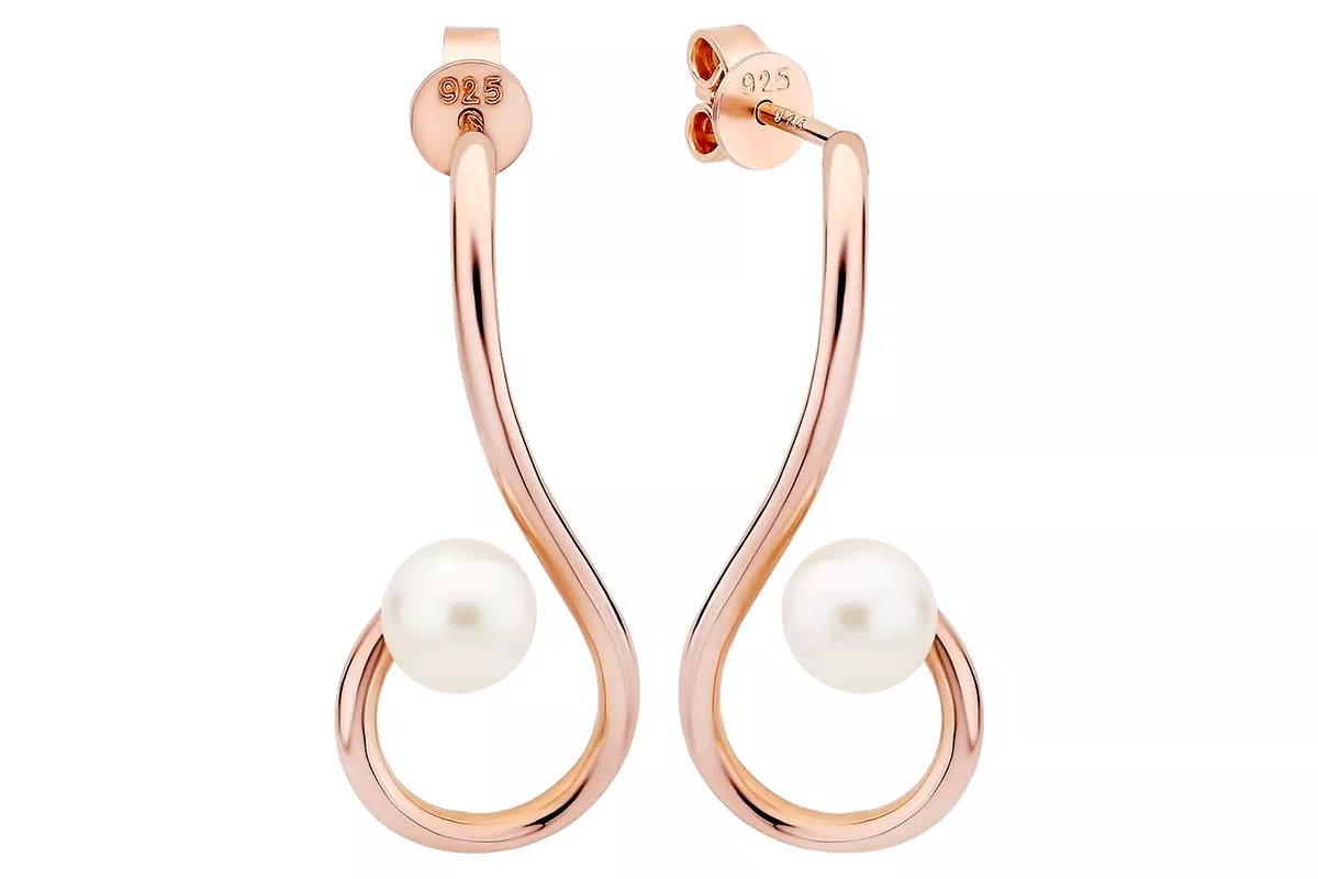 Eleganter Perlenohrstecker weiß rund 6-6.5 mm, 14K Rosegold plattiert, 925er Silber, Gaura Pearls, Estland