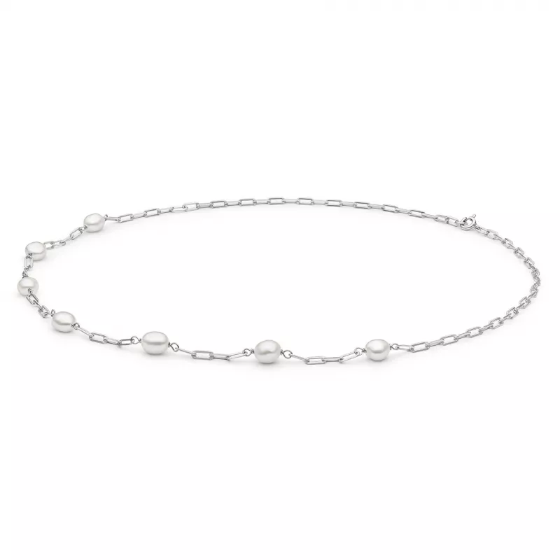 Gaura Pearls Silberkette - weiß, Barock, 43 cm, 925 Silber Gaura Pearls Silberkette - weiß, Barock, 43 cm, 925 Silber