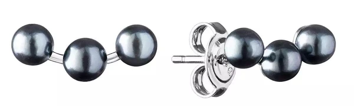 Sportlicher Ohrstecker schwarz rund klein 3,5-4 mm, Sicherheitsverschluss 925er Silber, Gaura Pearls, Estland