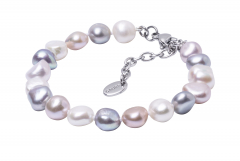 Modernes Perlenarmband mehrfarbig barock 9-10 mm, 19 cm, Verschluss Stahl, Gaura Pearls, Estland