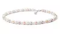 Moderne frische Perlenkette mehrfarbig rund 6-11 mm, 45 cm, Verschluss 925er Silber, Gaura Pearls, Estland
