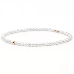 Gaura Pearls Perlenkette - weiss, rund, 40 cm, 585 Rosegold plattiert