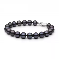 Klassisches Perlenarmband Herren schwarz rund 9-10 mm, Verschluss 925er Silber, Gaura Pearls, Estland