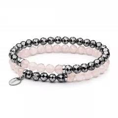 Modernes Doppel-Armband aus Terahertz und Rosenquarz facettiert 6-6.5 mm, 18 cm, flexibles Band, Gaura Pearls