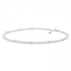 Gaura Pearls Perlenkette - weiss, reis, 37-40 cm, 925 Silber