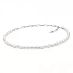 Gaura Pearls Perlenkette - weiss, reis, 36-41 cm, 925 Silber