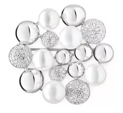 Brosche weiß 4 echte Perlen 6.5-7 mm mit Zirkonia, 925er rhodiniertes Silber, Gaura Pearls, Estland