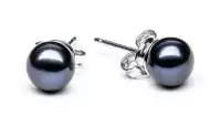 Klassischer Perlenohrstecker schwarz rund 6.5-7 mm, Sicherheitsverschluss 925er Silber, Gaura Pearls, Estland