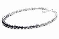 Elegante Perlenkette "Shades of Grey", rund, 7-10 mm, 50 cm Länge, Verschluss 925er Silber, Gaura Pearls, Estland