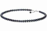 Elegante Perlenkette schwarz rund 7-8 mm, 45 cm,  Verschluss 925er Silber variabel mit Perle, Gaura Pearls, Estland