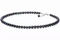 Elegante Perlenkette schwarz rund 7-8 mm, 45 cm, Verschluss 925er Silber mit Perle, Gaura Pearls, Estland