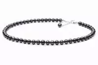 Elegante Choker Perlenkette schwarz rund 6.5-7 mm, 45 cm, Verschluss 925er Silber mit Perle, Gaura Pearls, Estland