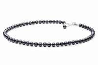 Elegante Perlenkette schwarz rund 6.5-7 mm, 45 cm,  Verschluss 925er Silber mit Perle, Gaura Pearls, Estland