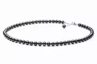 Elegante Perlenkette schwarz rund 6.5-7 mm, 45 cm, Verschluss 925er Silber mit Perle, Gaura Pearls, Estland