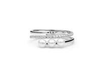 Eleganter Ring mit 3 weißen Perlen, paralleler Zirkoniaring, 925er rhodiniertes Silber, Gaura Pearls, Estland