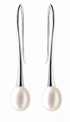 Eleganter Perlenohrhänger weiß reisförmig 7.5-8 mm, 925er Silber, Gaura Pearls, Estland