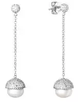 Eleganter Perlenohrhänger weiß 9-9.5 mm, Zirkonia, 925er Silberketten, Sich.verschluss, Gaura Pearls, Estland