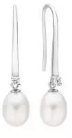 Eleganter Perlenohrhänger weiß reisförmig mit Zirkonia rund 7.5-8 mm, 925er Silber, Gaura Pearls, Estland