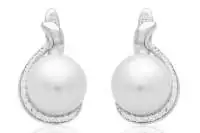 Eleganter Perlenohrring weiß rund 10-10.5 mm, Zirkoniabogen, Englischer Verschluss, 925er Silber, Gaura Pearls, Estland