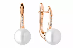 Gaura Pearls Perlenohrringe - weiß, 4 Zirkonia, 585 Roségold plattiert