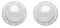 Eleganter Perlenohrstecker weiß rund 9-10 mm, Zirkonia, 925er Silber Sicherheitsverschluss, Gaura Pearls, Estland