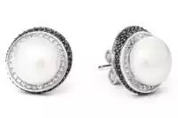 Eleganter Perlenohrstecker weiß rund 9-9.5 mm, Zirkonia, 925er Silber Sicherheitsverschluss , Gaura Pearls, Estland