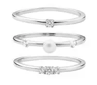 Elegante Ring-Kombination mit weißer Perle und parallelem Zirkoniaring, 925er rhodiniertes Silber, Gaura Pearls, Estland