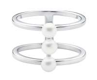 Eleganter Doppel-Ring mit 3 weißen Perlen, 925er rhodiniertes Silber, Gaura Pearls, Estland