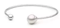 Eleganter Armreif mit Perle weiß Kasumi like 10-11 mm, 19 cm Länge, 925er rhodiniertes Silber, Gaura Pearls, Estland
