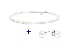 Perlenschmuck Set - Klassisch elegant - Perlenohringe weiß und Perlenkette weiß Bild 1