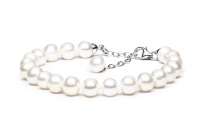 Elegantes klassisches Perlenarmband weiß rund 7.5-8.5 mm, Verschluss Silber mit Perle, Gaura Pearls, Estland