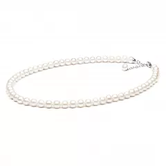 Gaura Pearls Perlenkette - weiß, rund, 8 mm, 50-53 cm, 925 Silber